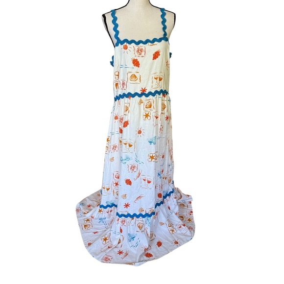 Cece Womens Sleeveless Linen Blend Tiered Maxi Sundress Nautical Beach Size XL - Picture 5 of 13